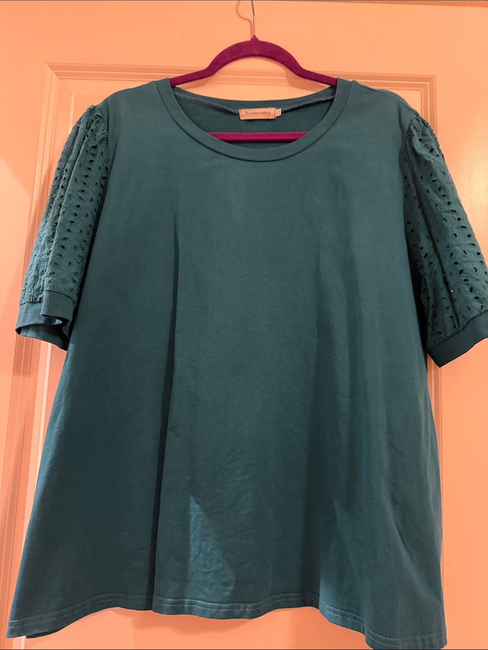 Southern Stitch Eyelet Sleeve Teal Women's Blouse -